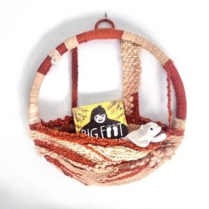 Vintage 70s Mid Century Modern Round Handmade Fiber Art In Earthy Tones